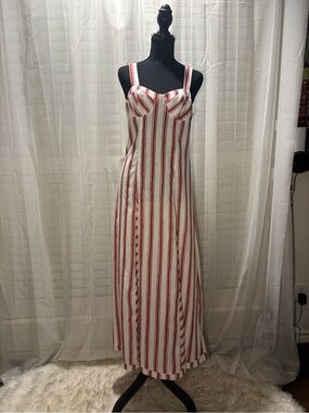 Commense Red and White Striped Maxi Dress